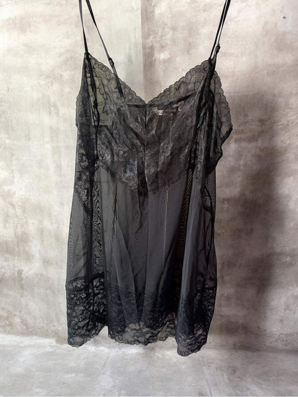 La Vie En Rose Black Sheer Lace Nightie